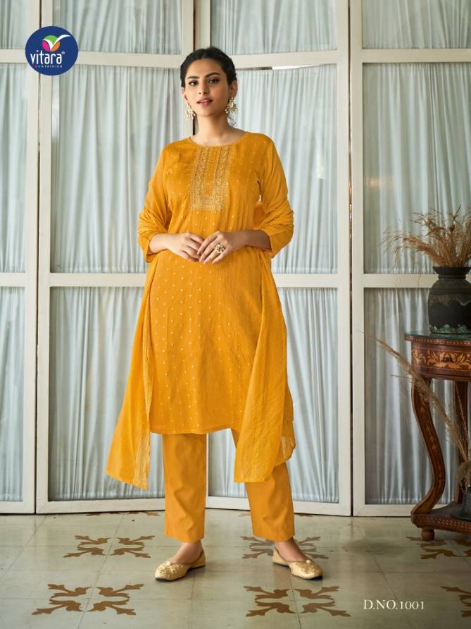 Vitara Tyohar Viscose Fancy Ethnic Wear Kurti With Pant And Dupatta Readymade Collection